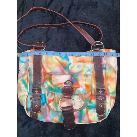 VINTAGE 90's/Y2K GORGEOUS TIE DYE LEATHER MESSENGER BAG FESTIVAL BOHO - Picture 4 of 9